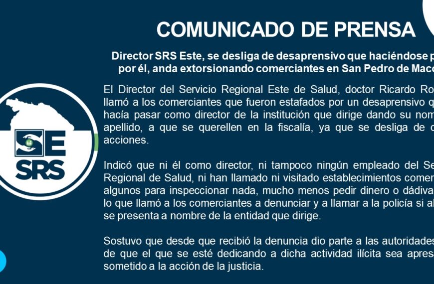 Director del SRS Este, Dr. Ricardo Romero, se desliga y denuncia las extorsiones que desaprensivos est&aacute;n cometiendo en su nombre