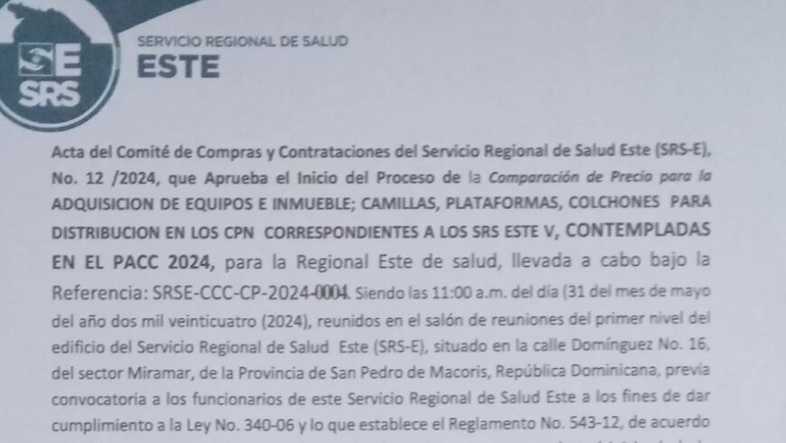 SRS Este inicia proceso de comparaci&oacute;n de precios para adquisici&oacute;n de mobiliario